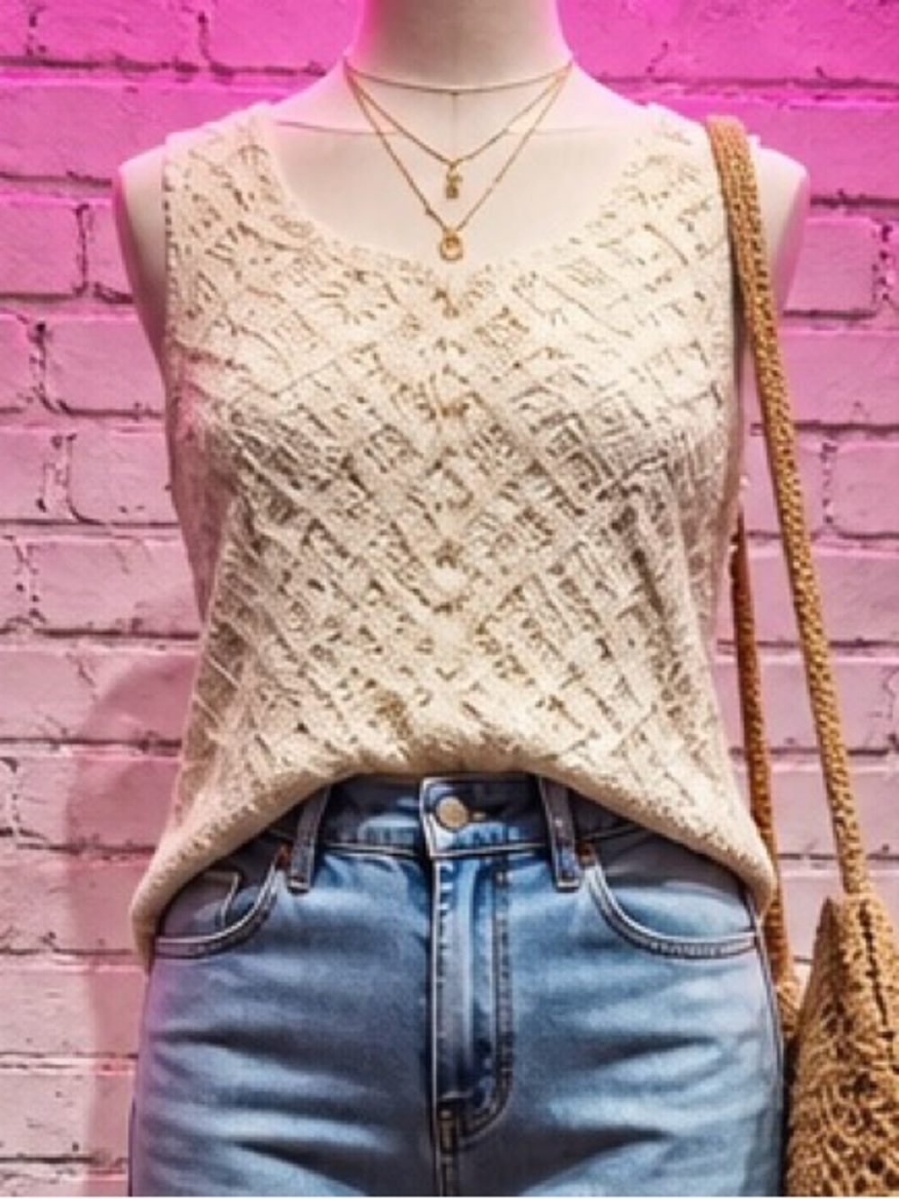 Boho Sleeveless Blouse Crotchet Knit Linen Cotton‎ Cottagecore Martha Stewart Sm
